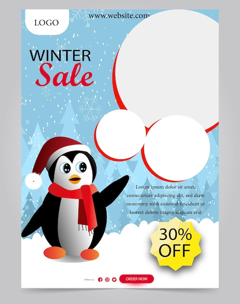 winter sale banners set with penguin poster flat design