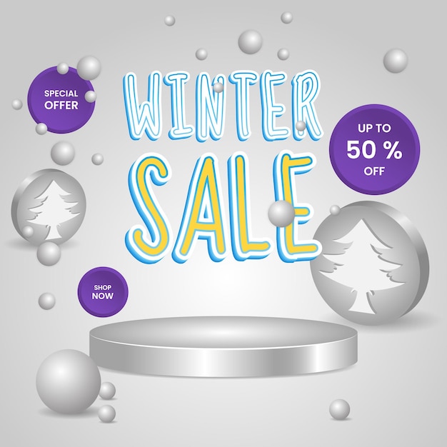 winter sale design with podium, text and grey background. simple, minmal, elegant and modern style