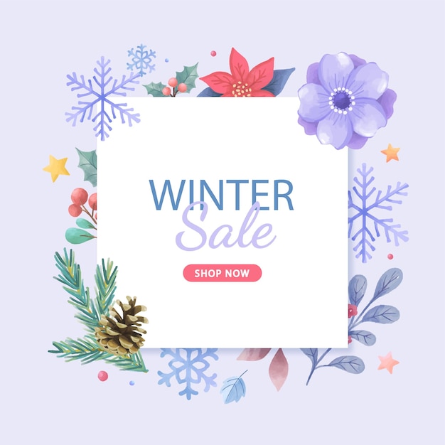 Winter Sale discount background banner poster or flyer design for shop advertising