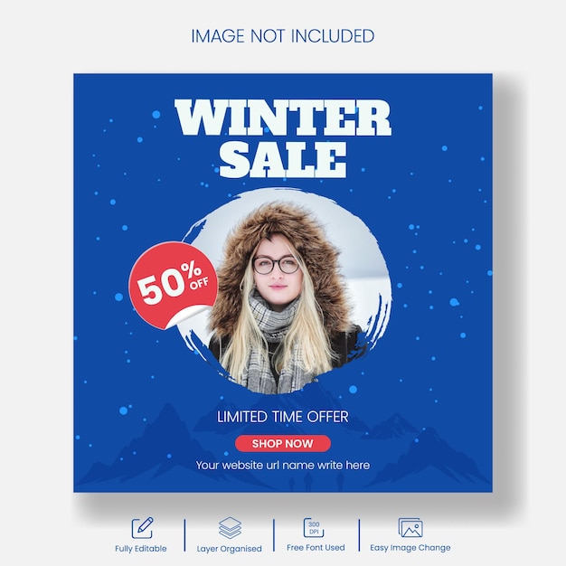 winter Sale Discount Offer Square Banner modern Template for Social Media Fashion Retail Promotion