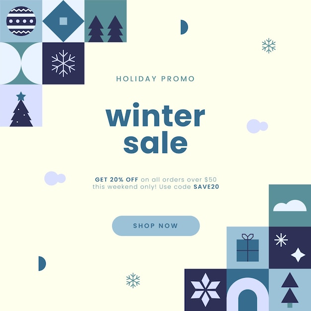 Vector winter sale flyer with abstract geometric background