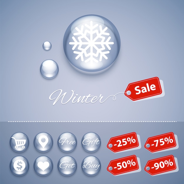 Winter Sale Glossy Buttons Templates