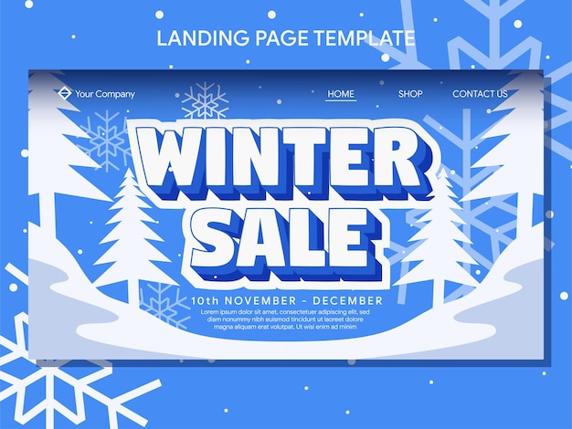 winter sale landing page and banner design template