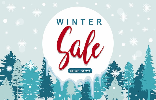 Winter Sale Marketing Promotion Banner Card Snow Pine Forest