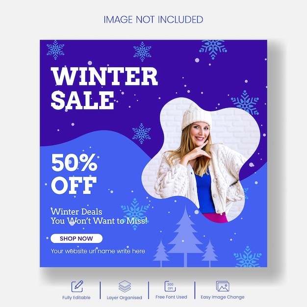 Vector winter sale offer social media and instagram post banner ad template winter web banner ad design