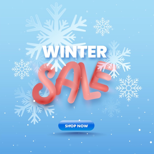 Winter Sale Poster Design With Snowflakes On Blue Background