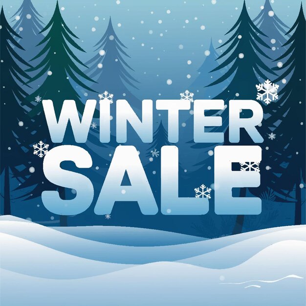 Vector a winter sale poster with trees and snowflakes in the background