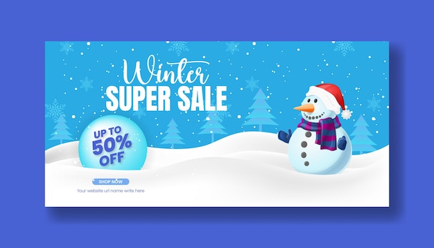 Vector winter sale promotion horizontal banner and christmas banner with 3d snowman background