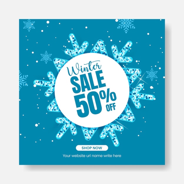 Vector winter sale social media and instagram post banner ad template with modern snow winter background