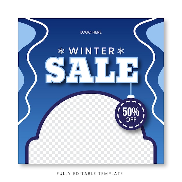 Winter sale vector template, Social media post, Fully editable