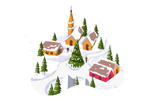 Winter Scene Merry Christmas Flat Vectors