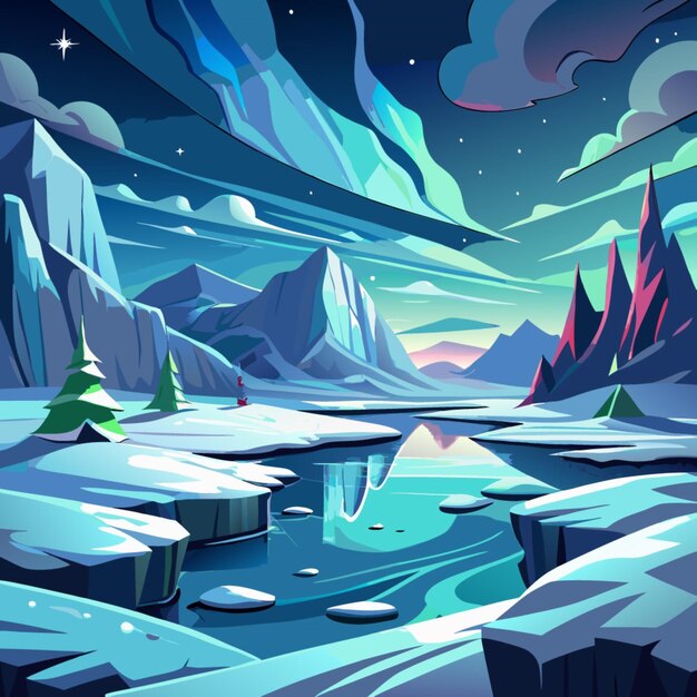 Vector a winter scene with icebergs and a frozen lake