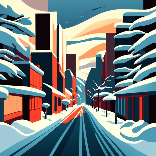 Vector a winter scene with a snowy landscape and a forest with a mountain in the background