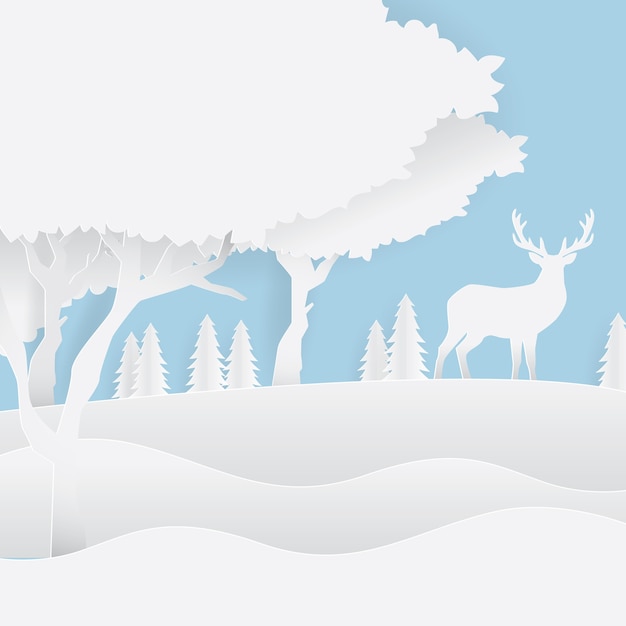 Winter scenery background in paper cut style