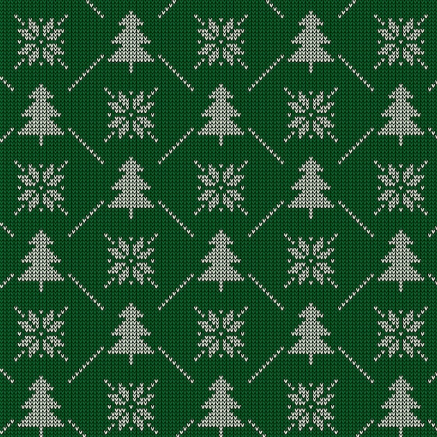 winter seamless pattern, green knitted sweater