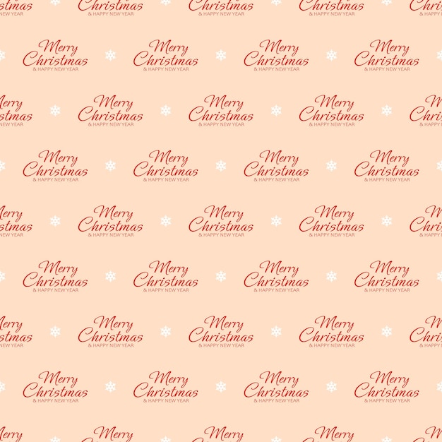 Winter seamless pattern with text Merry Christmas and Happy New Year and snowflakes.