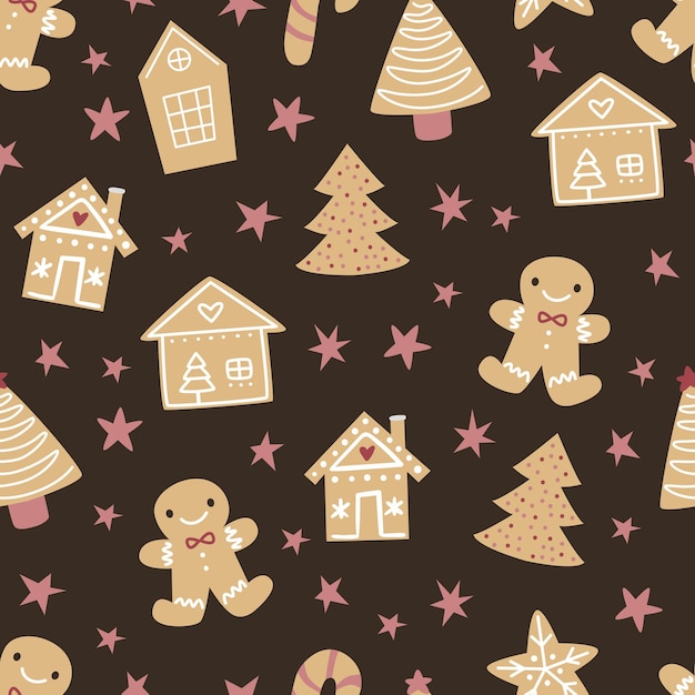 Winter seamless patterns with gingerbread cookies awesome holiday vector background christmas repeat