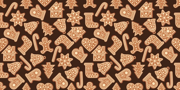 Winter seamless patterns with gingerbread cookies. Awesome holiday vector background.