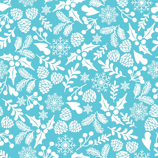 Winter seamless vector pattern with holly berries