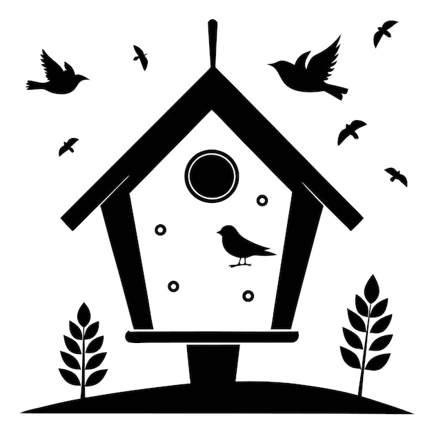 Vector winter seasonal birdhouse decoration image