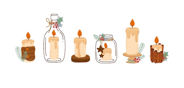 Winter set of candles with Christmas decor