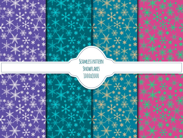 Winter set of seamless patterns with snowflakes Christmas and New Year