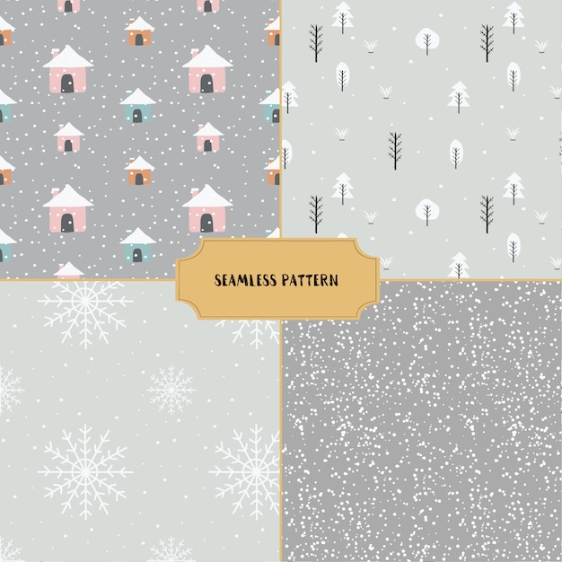 Winter snow seamless pattern collection 4 in 1