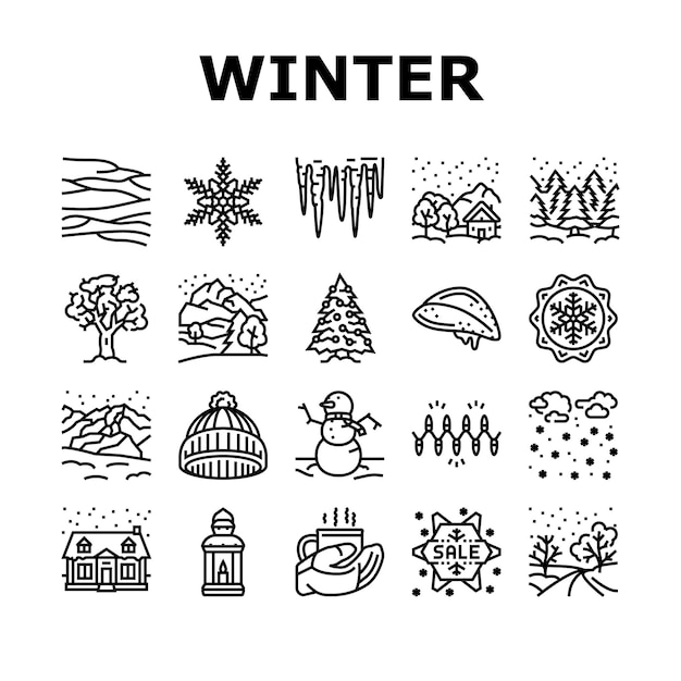 Winter snow season nature icons set vector