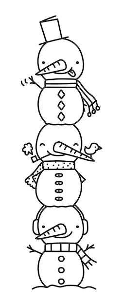 Winter snowmen tower vector illustration