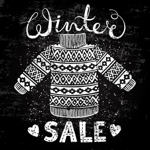 Winter Special banner, label with knitted woolen pullover or sweater