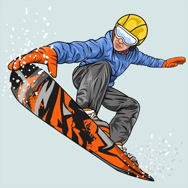 Winter sport snowboarder jumping vector art