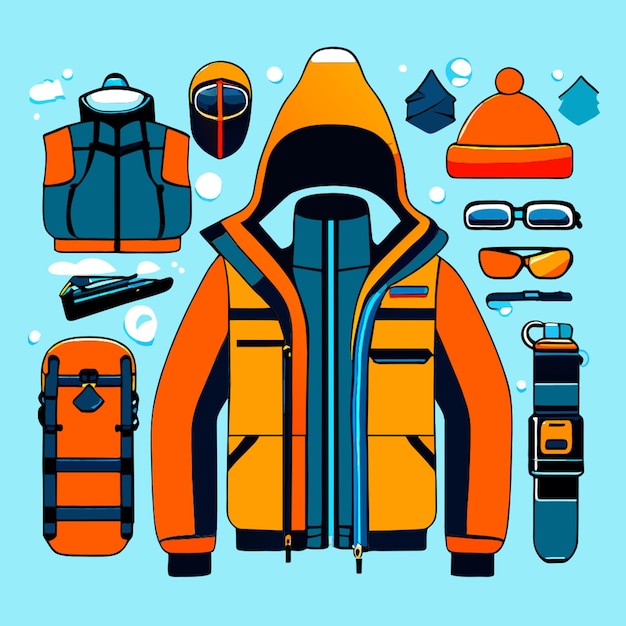 Vector winter sports clothing and accessories set vector illustration doodle vector illustration