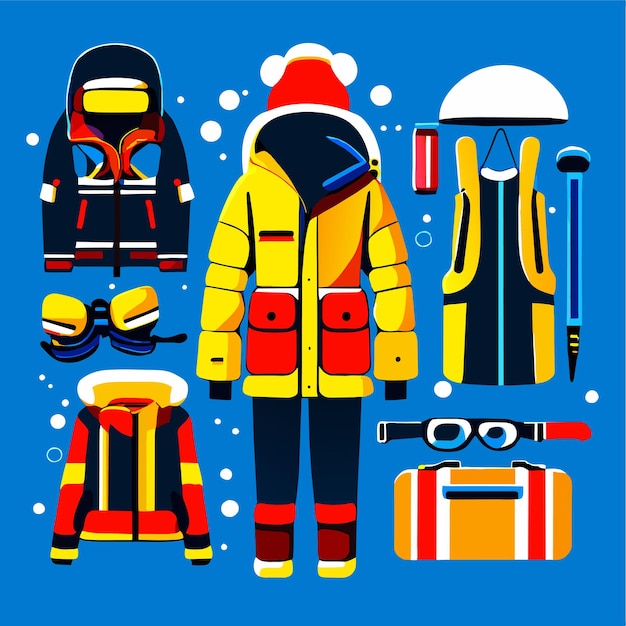 Vector winter sports clothing and accessories set vector illustration