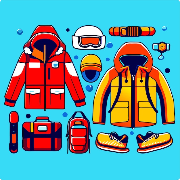 Winter sports clothing and accessories set vector illustration