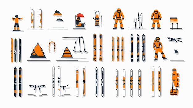 Winter Sports Icons on White Background Skiing and Snowboarding Symbols Collection