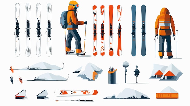 Winter Sports Icons on White Background Skiing