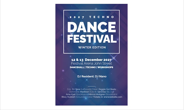 Winter techno music Dance Festival poster vector template