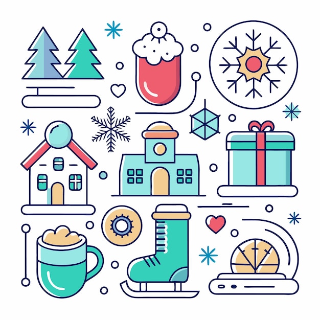 Winter themed illustrations with a variety of festive images