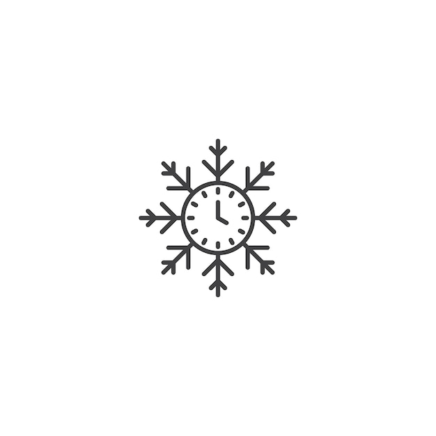 Winter time clock snowflake Vector outline template