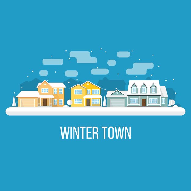 Winter town landscape Vector illustration