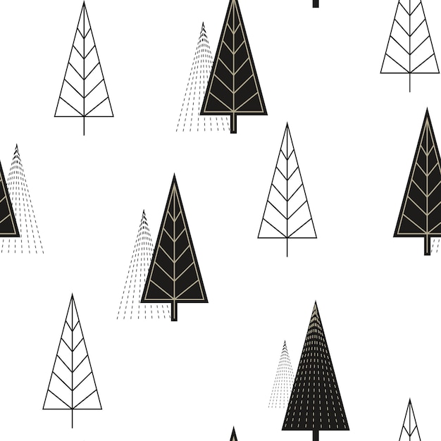 Winter Tree Vector Seamless Pattern. Pine Holiday Wrap. Fir Christmas Illustration. Spruce Scandinavian Background.