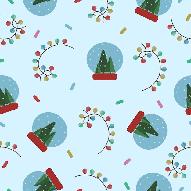 Winter vector garlands and glass ball seamless pattern