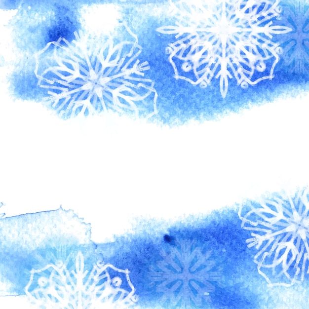 Winter watercolor background blue color with snowflakes illustration stylized texture effect