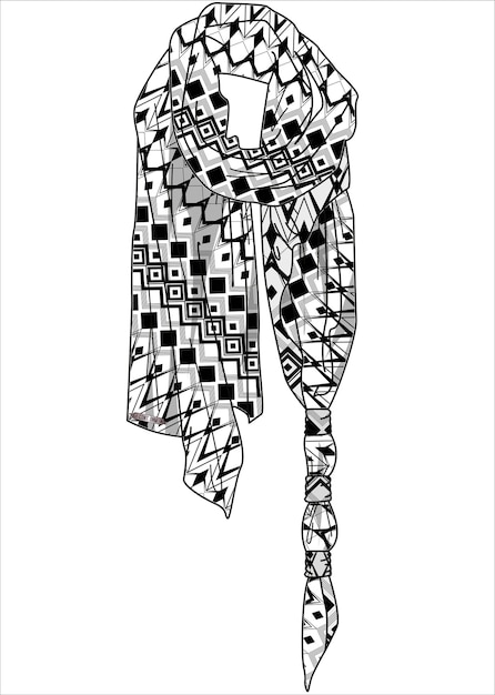 WINTER WEAR UNISEX SCARF MUFFLER WITH PRINT AND PATTERN VECTOR SKETCH