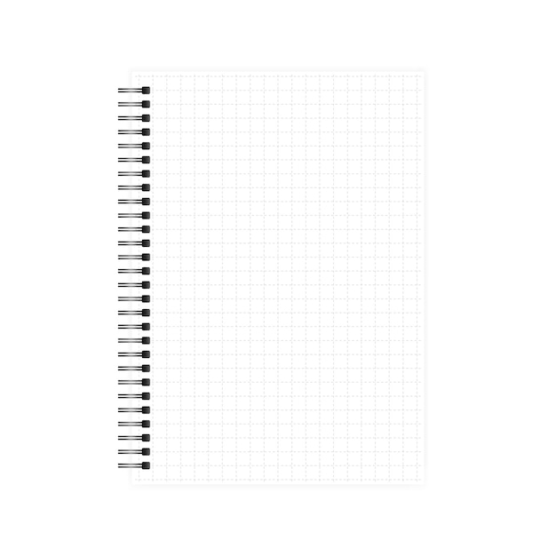 Wire bound grid lined A4 note book page mockup Spiral white notebook vector mockup