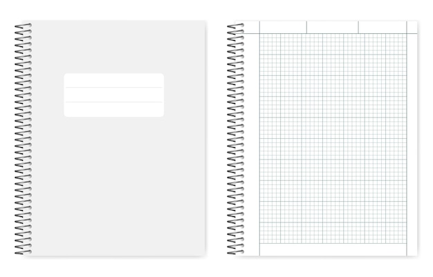 Wire bound quad ruled cross section notebook mockup Metal spiral binding copybook template