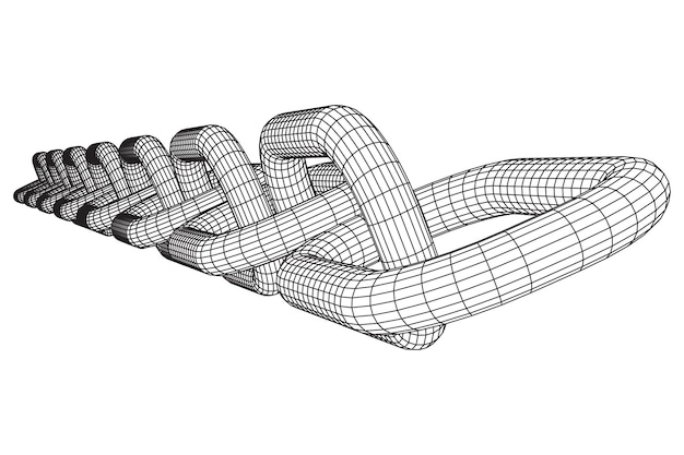 Wireframe BlockChain links. Chain 3d Vector illustration