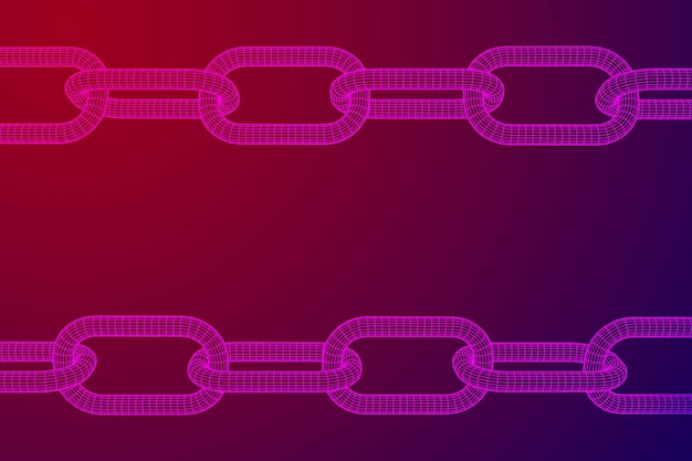 Wireframe BlockChain links. Chain 3d Vector illustration