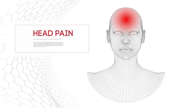 Vector wireframe design of human head with headache indication