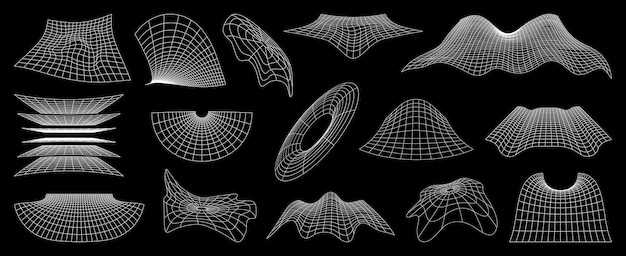 Wireframe grid and mesh futuristic net vector set